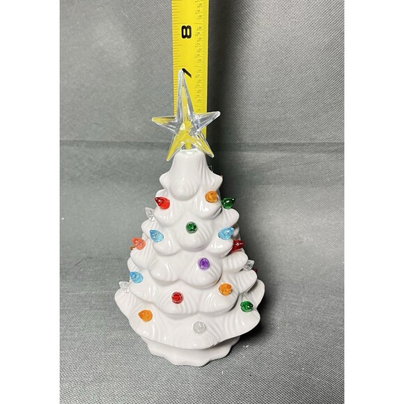 White Ceramic 8" Tabletop Christmas Tree  Multi-Color Lights Battery Operated - Picture 3 of 9